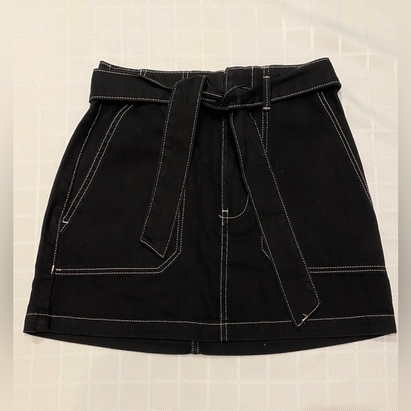 whimsigoth mini skirt TopShop Moto Black Denim Tie Belt SZ 6 - Picture 11 of 12